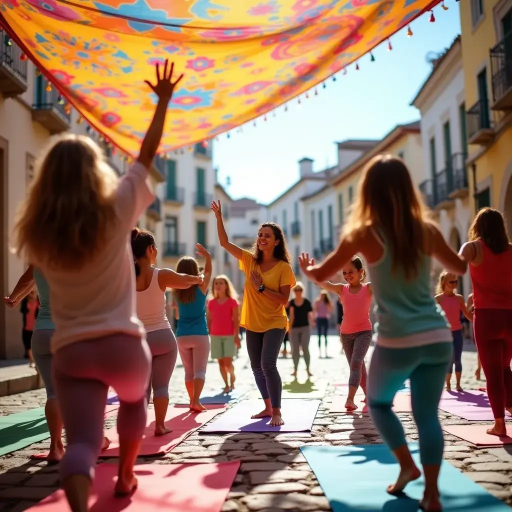 Instructora guiando una sesión de yoga en un ambiente tranquilo.