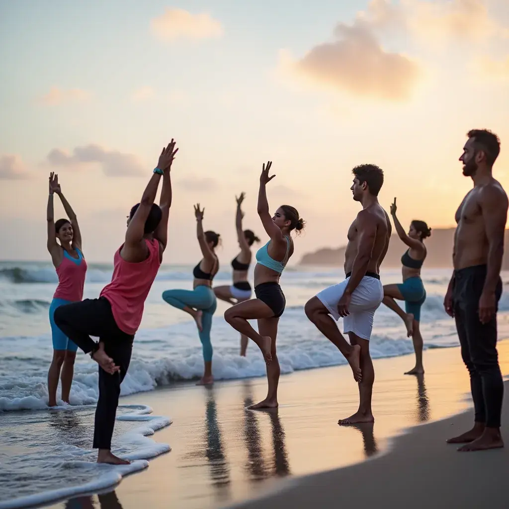 Estudiantes sonriendo después de una sesión de yoga relajante.